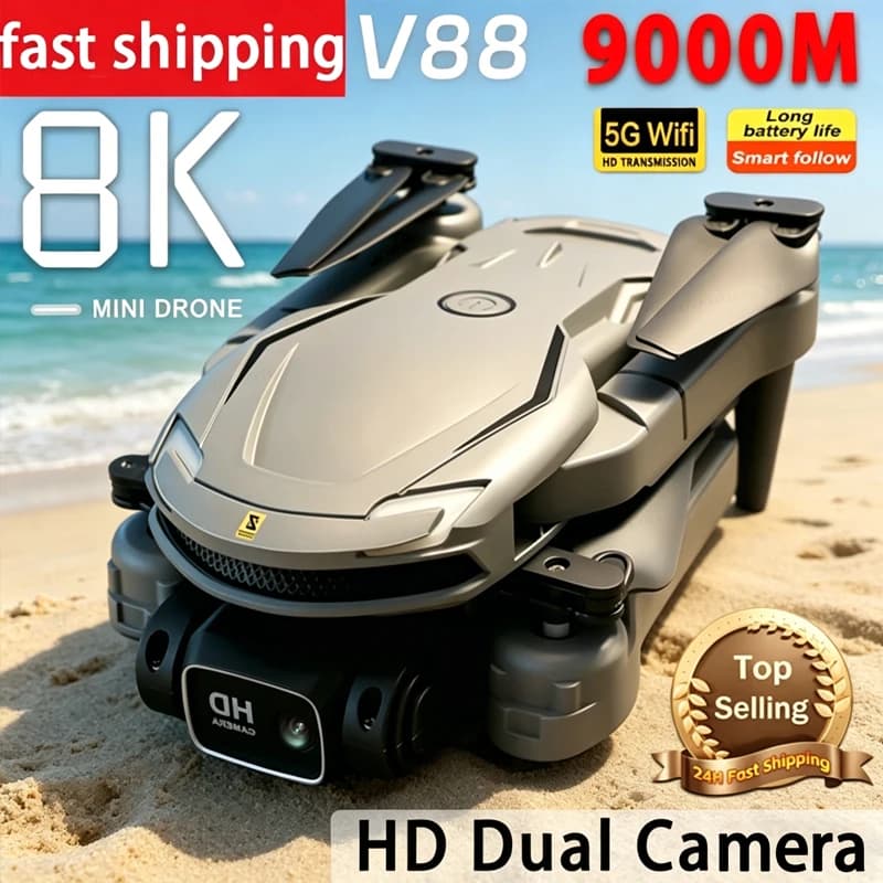 Drone V88 8K in offerta speciale con doppia fotocamera HD 1080P, pieghevole, WiFi FPV, elicottero RC per fotografia aerea, regalo per bambini