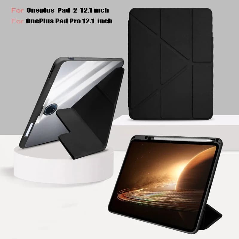 Custodia per OnePlus Pad 2 12.1 Pro 12.1 pollici Y-Folding in acrilico anti-piegatura, rigida, trasparente, antiurto, con supporto e scomparto per penna