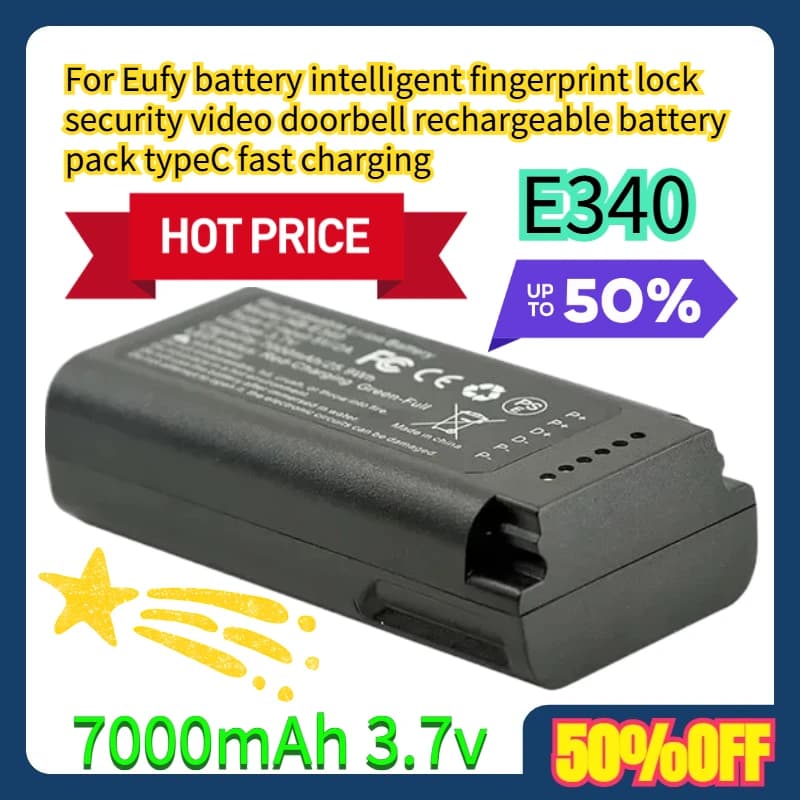 3 Pezzi Batteria per Eufy E340, Serratura Intelligente con Impronta Digitale, Campanello Video di Sicurezza Ricaricabile, Tipo C Ricarica Rapida 7000mAh
