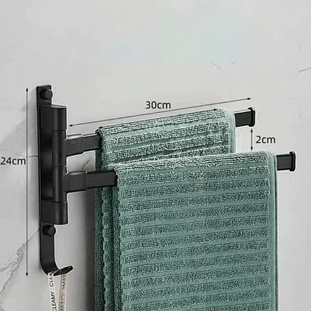 Aluminum Wall Mounted Towel Rack No Drill Installation Swing Arm Swivel Towel Shelf Black Foldable Towel Bar