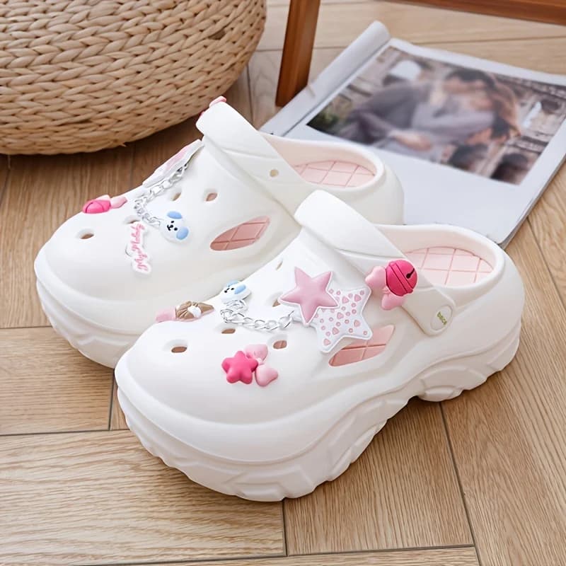 Zoccoli Estivi da Spiaggia per Donna con Adorabili Dettagli Cartoon, Design Traspirante e Traforato, Leggeri e Comodi per Uso Casual
