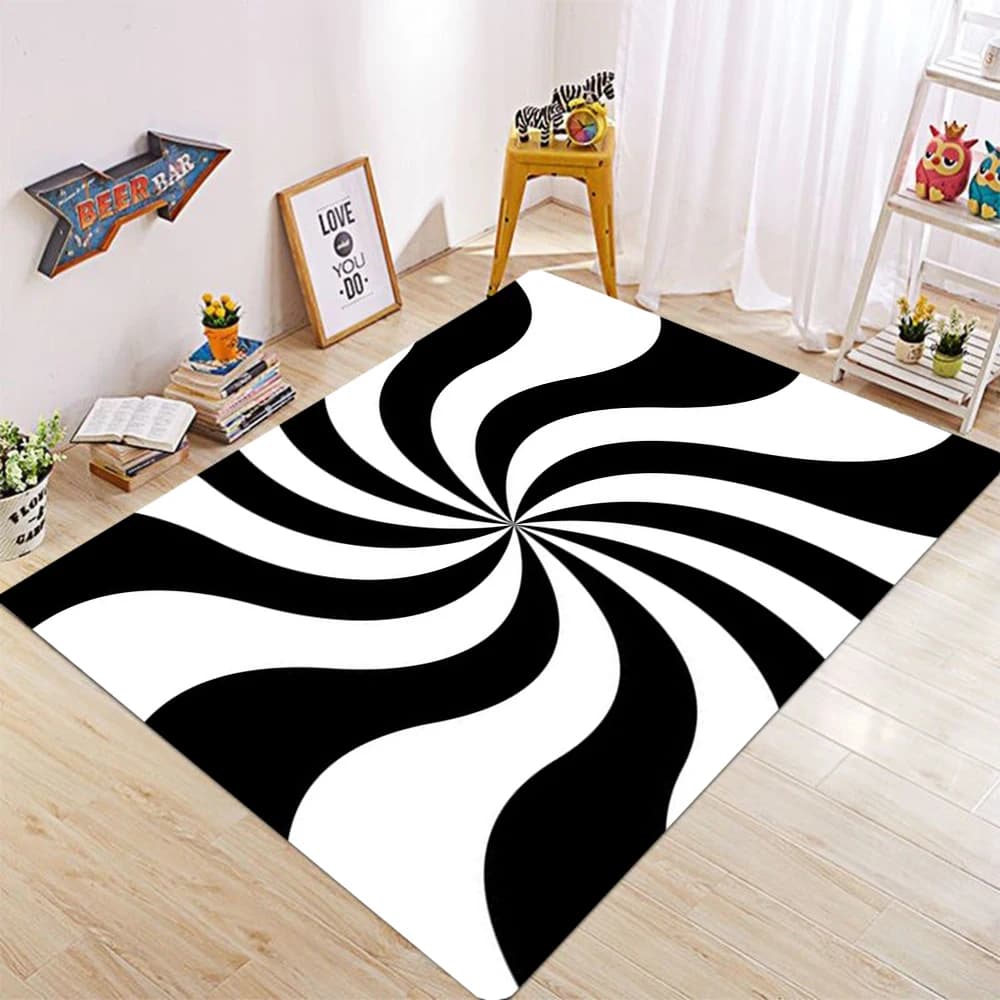 Black White Swirl Optical Illusion Area Rug, Non Slip Reduction Kids Rugs Carpet for Indoor Bedroom Living Room Office Decor Rug