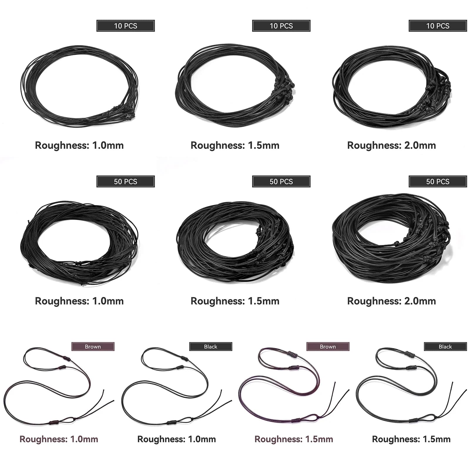 1/10/50pcs 1/1.5/2mm Adjustable Choker Necklace Genuine Black Wax Leather Knot Sliding Cord For Jewelry Making Supplie Wholesale