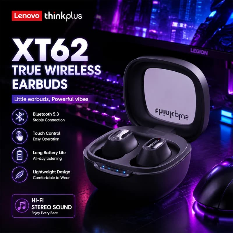 Lenovo XT62 Wireless Bluetooth 5.3 Earphones Gaming Low Latency Dual Mode Music Earbuds Sports In-Ear Headset With Mic New Gifts