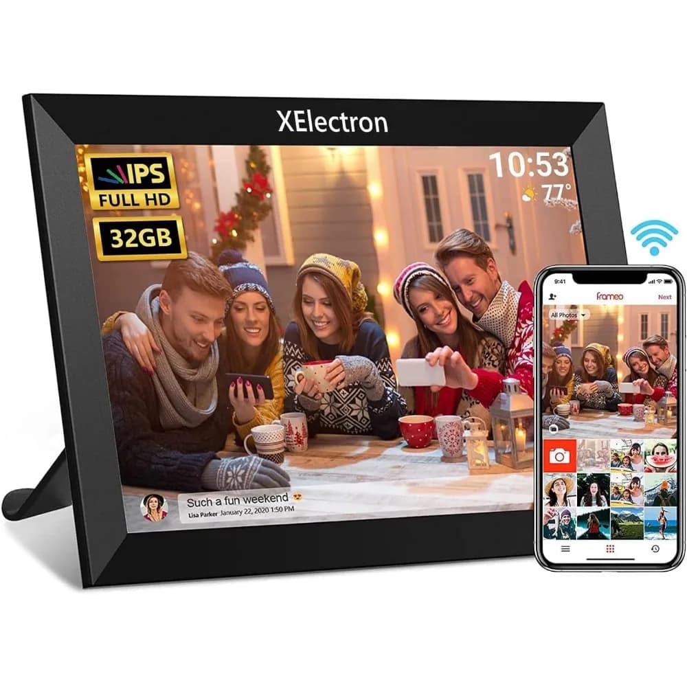 Cornice Digitale WiFi Smart da 10.1 Pollici con 32GB, Schermo Touch IPS, Rotazione Automatica, Condivisione Foto a Distanza