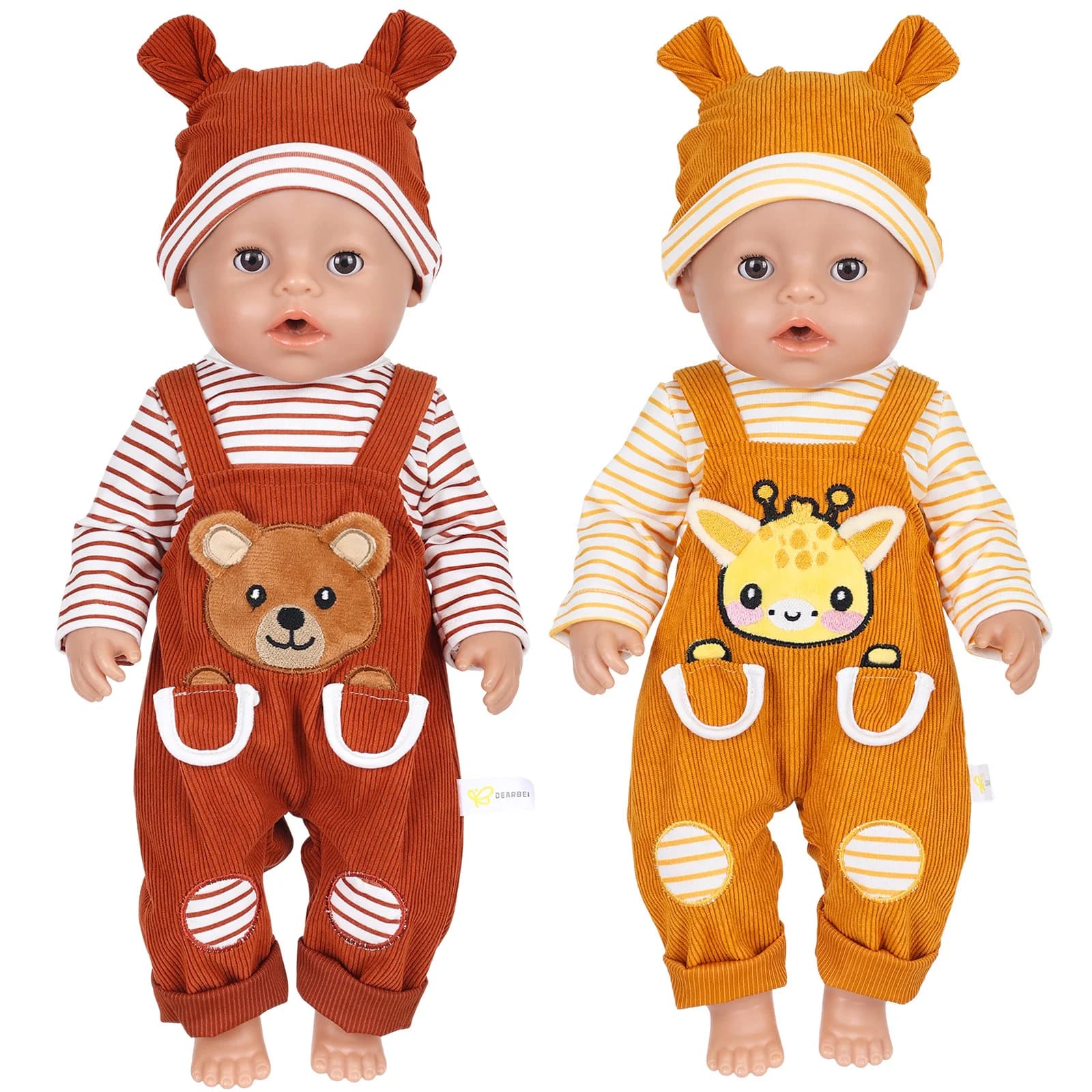 Costume da orsetto e giraffa a righe con cappello per bambole da 40 cm (16-18 pollici) - Accessori per bambole da 18 pollici