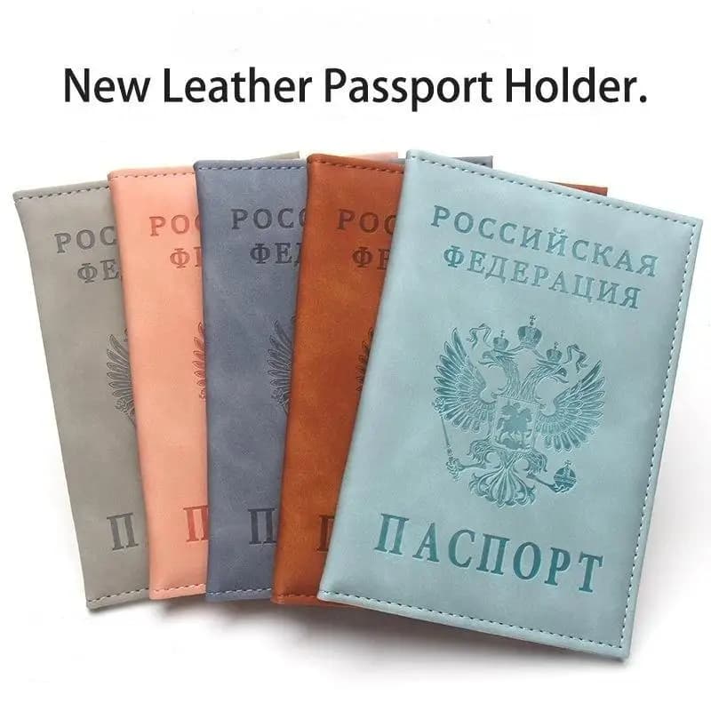 1Pcs Unisex Leather Passport Holder Russian Federation Design Durable Travel ID Card Case Cover for Daily Commute