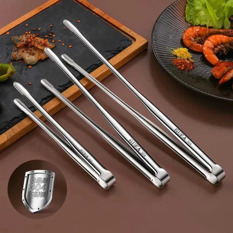 Grill Tongs, BBQ Grill Tongs, Stainless Steel, Long Mini Kitchen, Meat Food, Charcoal Cooking, Korean Camping Barbecue Accessori