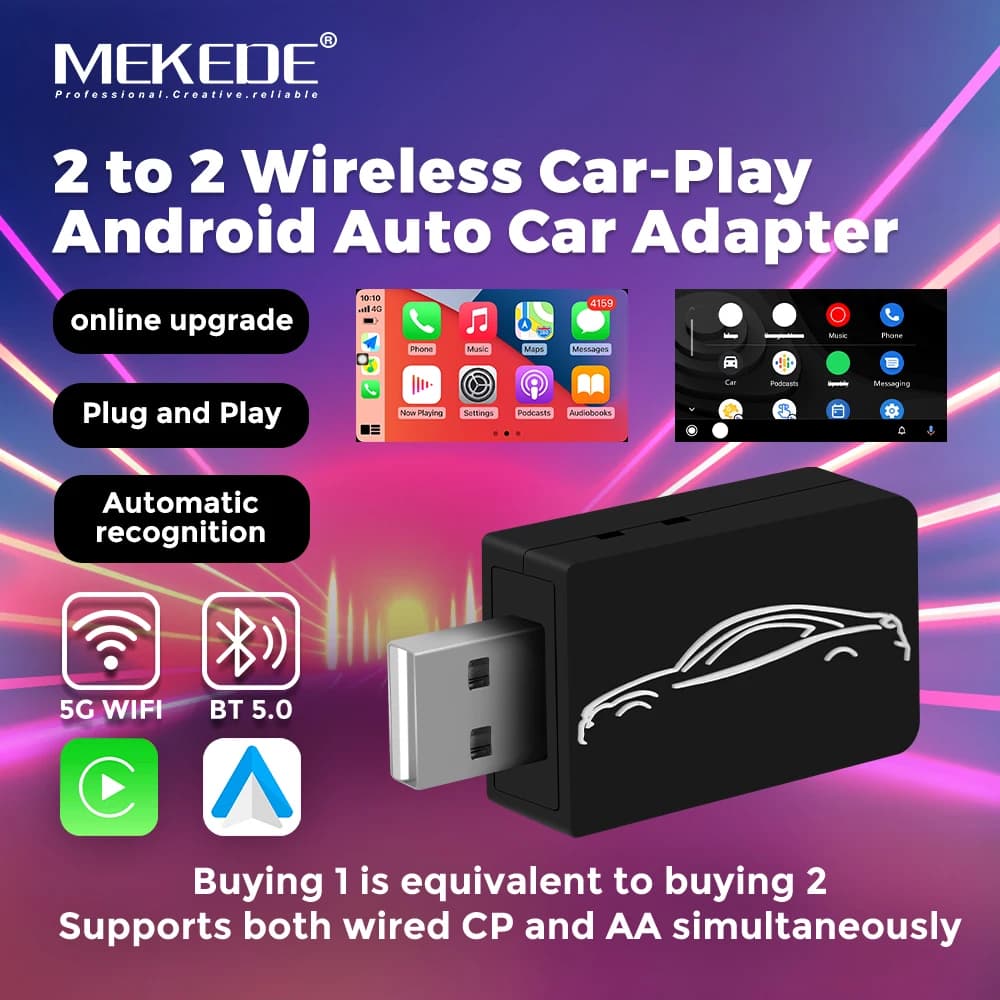 MEKEDE 2 TO 2 Adattatore Carplay Wireless Android Auto Smart USB Dongle Plug and Play Per Havel Kia Volvo Audi MG VW Hyundai Jeep