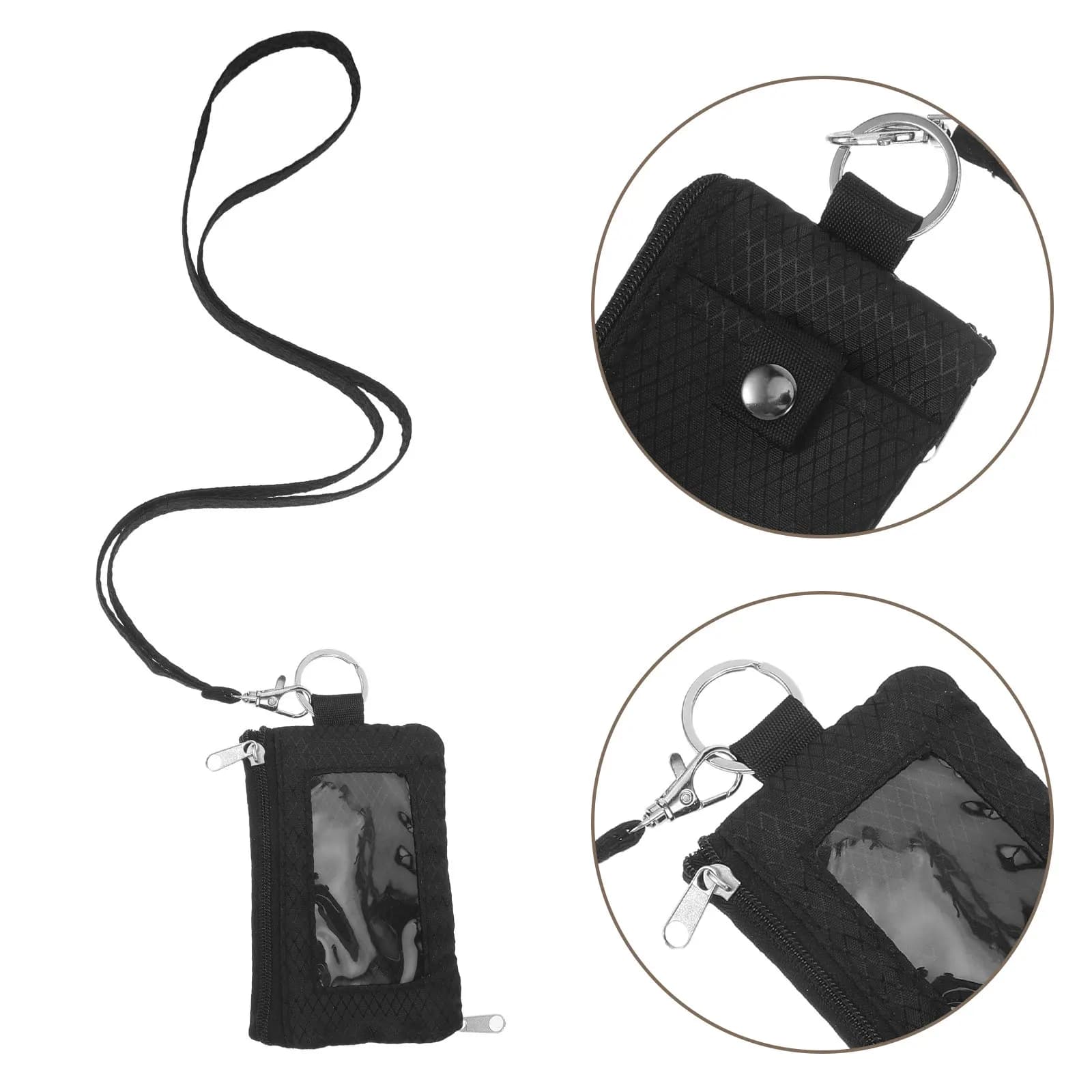 Portafoglio con Blocco RFID, Porta Carte Sottile 4.7x3x0.6in, Mini Portafoglio Nero con Slot Trasparente per Documenti, Portachiavi, Tasca Frontale per Viaggi e Uso Quotidiano