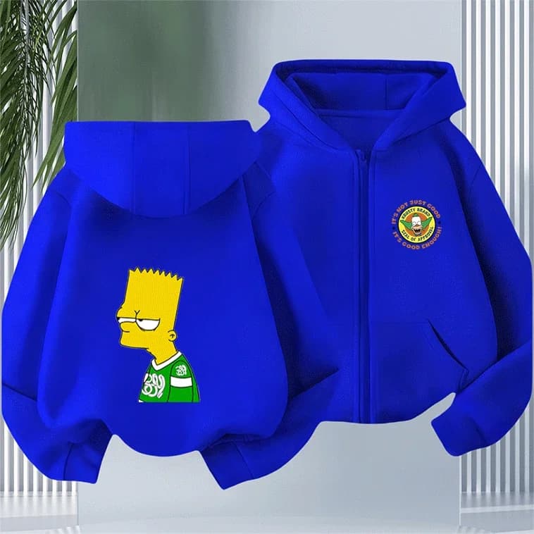 Giacca casual con cappuccio per bambini di Bart Simpson, con cerniera e tasche con cerniera, per ragazzi e ragazze, abbigliamento da esterno
