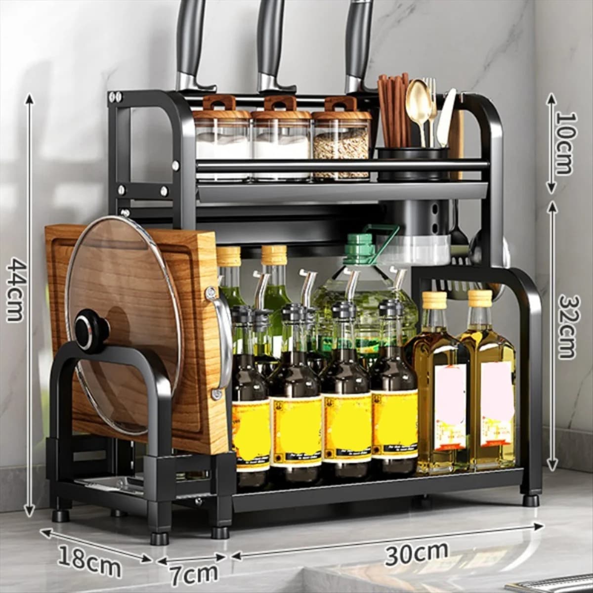 AT13 Scaffale da cucina multistrato in acciaio inossidabile - Organizzatore di condimenti, bacchette, coltelli e barattoli per uso domestico