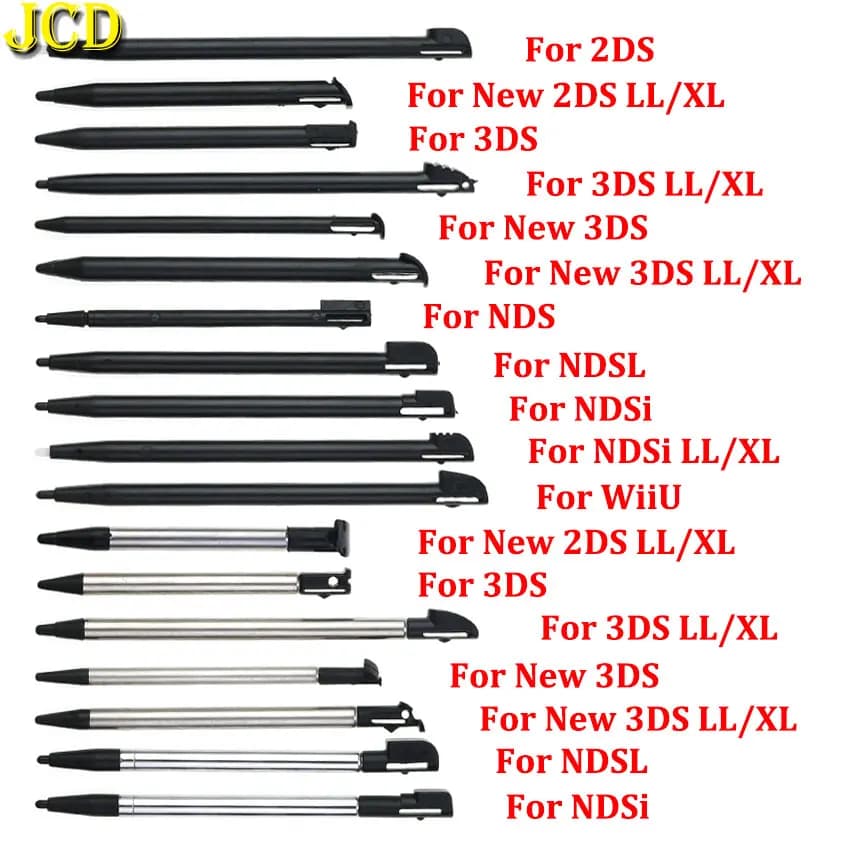 JCD 10PCS For NDS Lite NDSL NDSi WiiU Adjustable Metal Telescopic Stylus Pen Touch Screen In Plastic For 2DS 3DS New 2DS 3DS LL XL