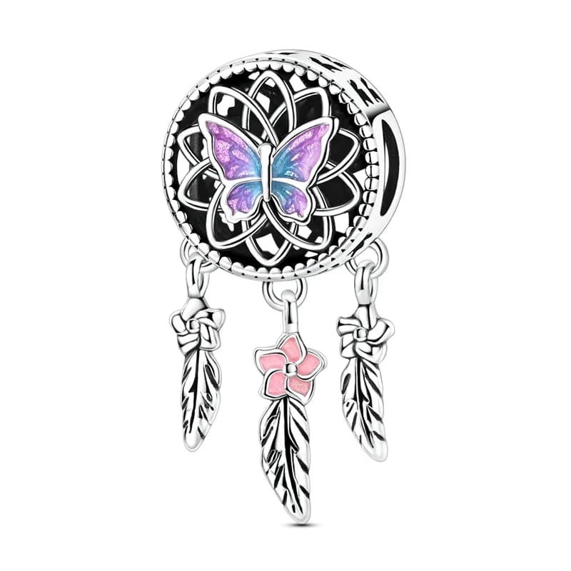 Ciondoli a forma di farfalla viola in argento 925 placcato, stile Boho, adatti per braccialetti con ciondoli 925, gioielli, regali per donne