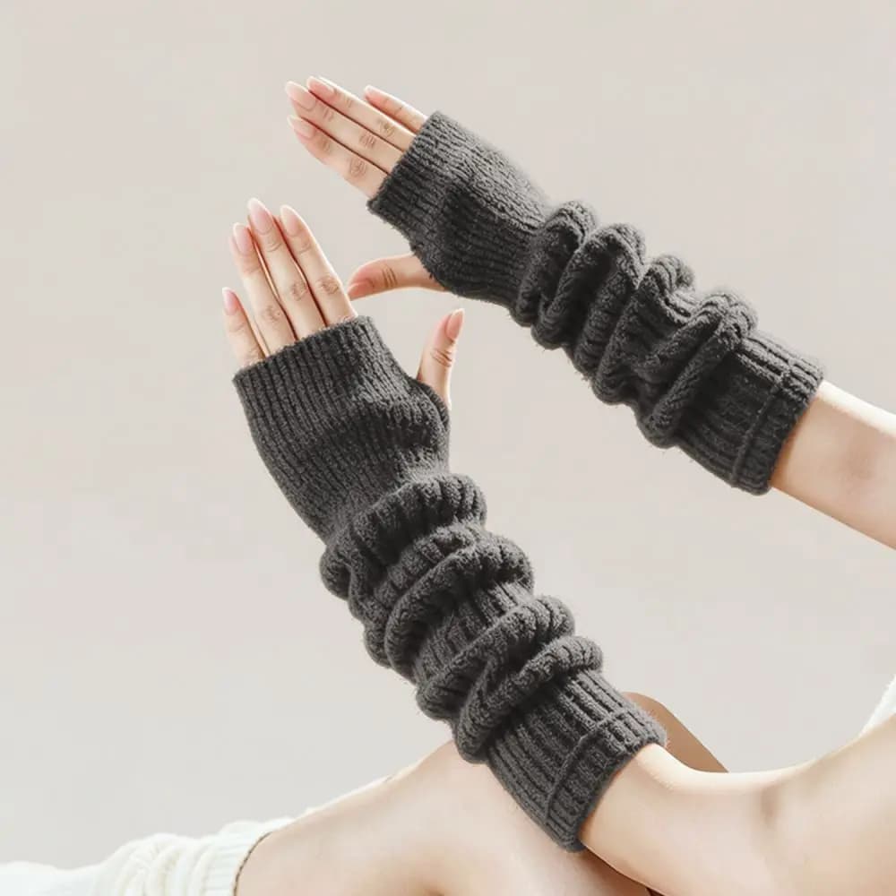 For MEETSUNNY Winter Knitted Arm Warmers Women Long Fingerless Gloves Soft Plush Sleeve Covers Warm Hand Protectors
