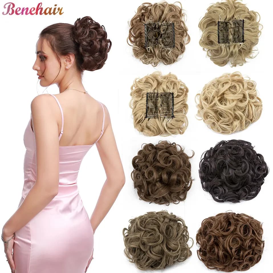 BENEHAIR Synthetic Hair Bun Brown Blonde Curly Chignon Messy Bun Comb Clip In Hair Extension Updos Hairpieces For Women