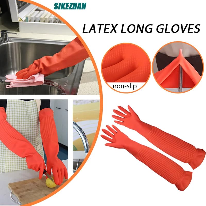 Guanti di gomma da 38/45/56 cm Guanti da cucina per la casa per cucinare Guanti di protezione antiscivolo impermeabili per lavare i piatti Strumento per la pulizia