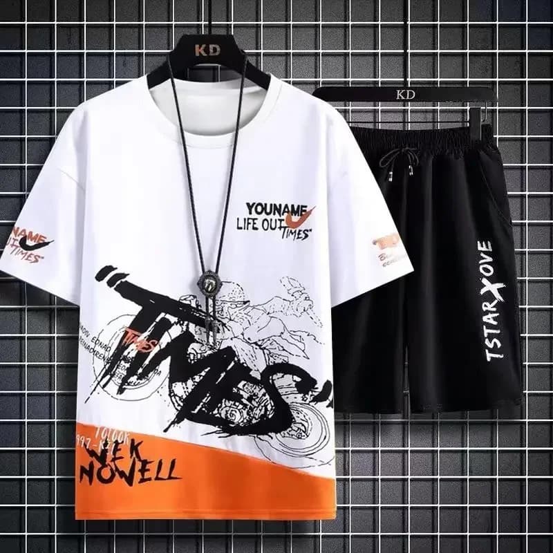 Men's set 2025 T-shirt summer fashion Shorts casual polyester snail Set Men's sports suit in two pieces Basketball suit