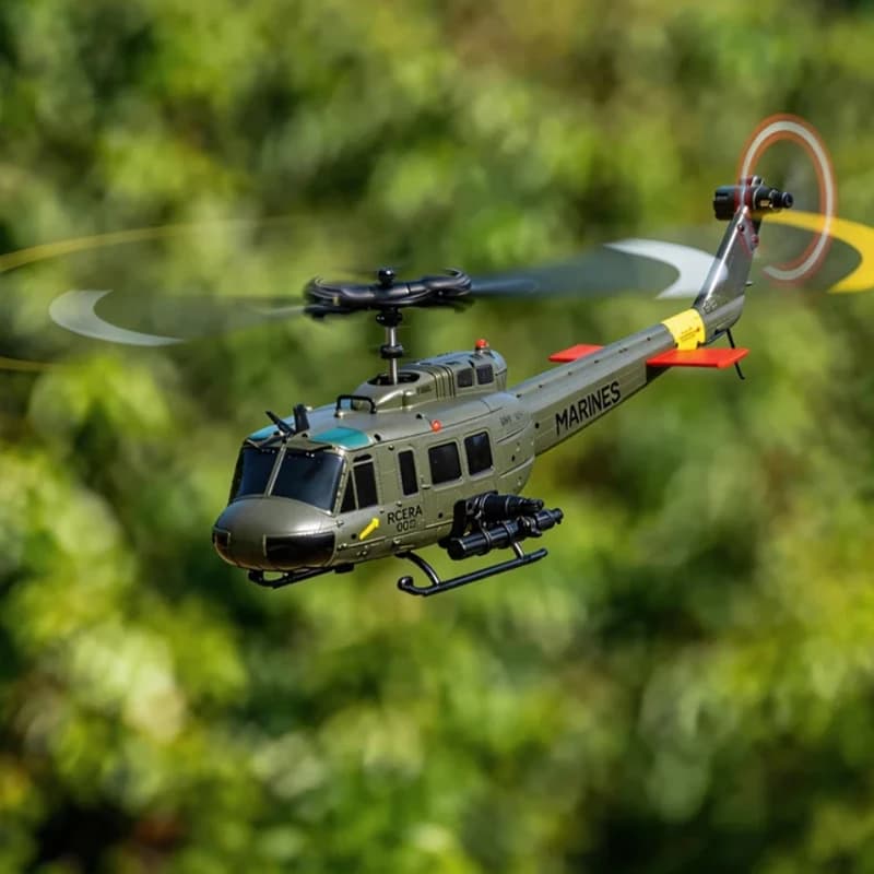 Elicottero RC C032 UH-1 Brushless RTF con giroscopio a 6 assi, ribaltamento 3D con un clic, posizionamento ottico del flusso, modello UH1, giocattolo per hobby.