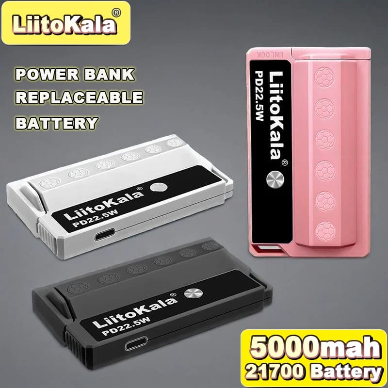 LiitoKala PB-L01 Caricabatterie portatile da 22,5 W: Power Bank a ricarica rapida con batteria 21700 rimovibile, ultraleggero per viaggi e giochi