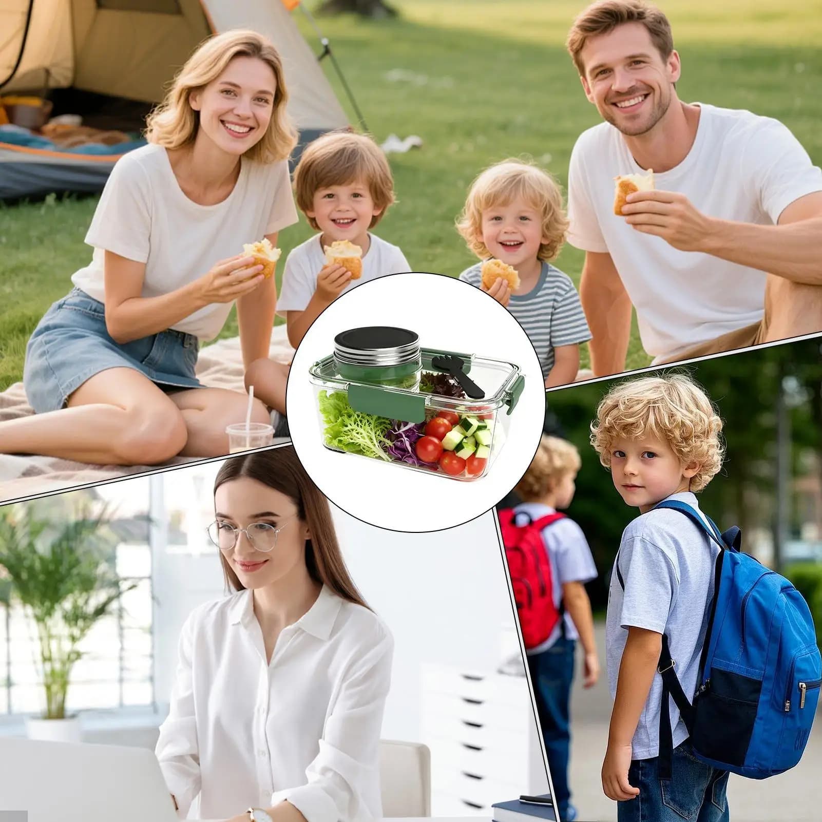 Contenitore per insalata Scatola per alimenti da 2,5 Oz con coperchio Scatola per pranzo da picnic per cucina Viaggi Ufficio Scuola Preparazione dei pasti Snack Insalata di cereali