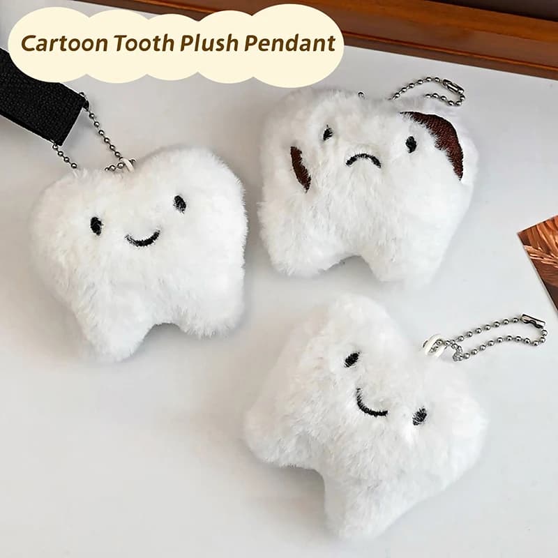 Denti carini Peluche Cartone animato Saggezza Denti Ciondolo Morbido Peluche Portachiavi Portachiavi per auto Zaino Borsa Decor