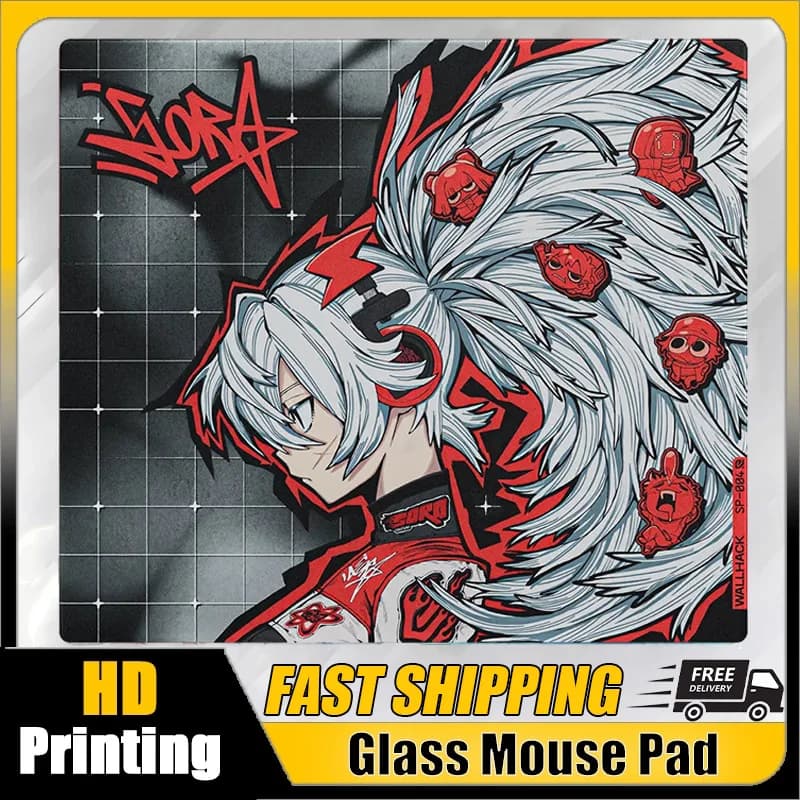 Tappetino per Mouse in Vetro W-Wallhack SP-004 Drift SORA YUME, Superficie Liscia Satinata, Tappetino da Scrivania Temperato FPS Personalizzato per Ufficio e Gaming