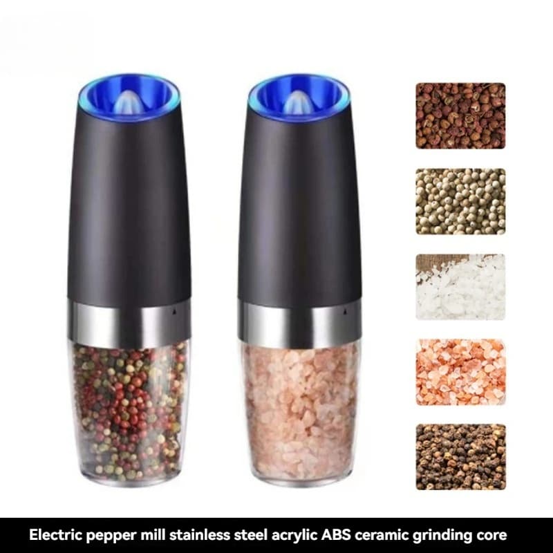 Set Macinapepe e Macinasale Elettrico Automatico con Luce LED, Regolazione della Macinatura, Utensile da Cucina per Spezie