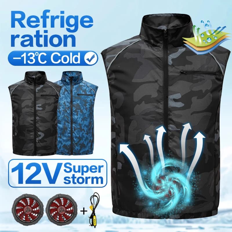 Abbigliamento estivo climatizzato con ventola per la prevenzione del calore, gilet con ventola per uomo, protezione solare per esterni e ventola di raffreddamento per la pesca