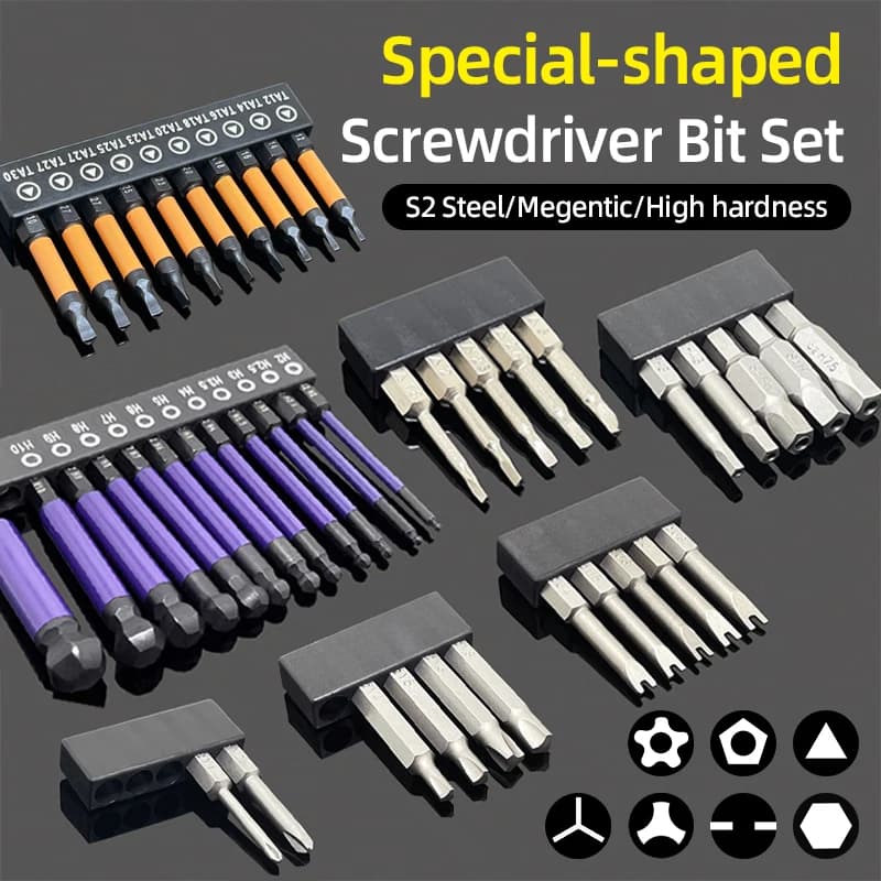 Screwdriver Bits Set S2 Steel 1/4Hex Magnetic Screw Driver Drill Bit Repair DIY Hand Tools U Shaped/Bicycle/Y-Type/Star/Triangle