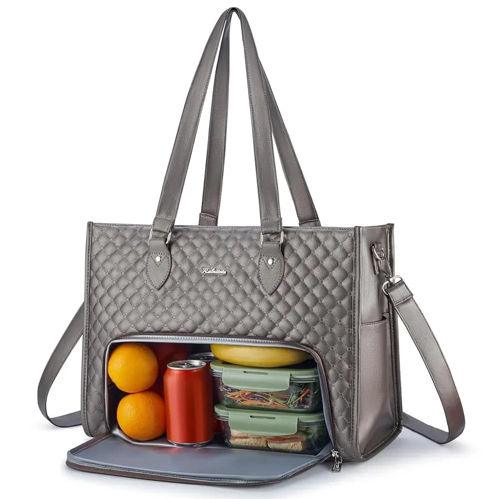 Borsa tote per laptop con scomparto termico per il pranzo per donna, borsa da lavoro in pelle PU da 15,6 pollici, elegante borsa per computer, versatile