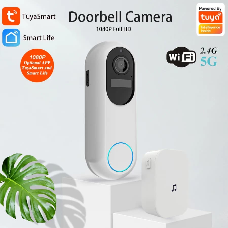 Tuya Smart Video Campanello Visione notturna impermeabile Sicurezza domestica Telecamera 1080P Citofono visivo digitale Campanello WIFI 2.4GHz 5GHz