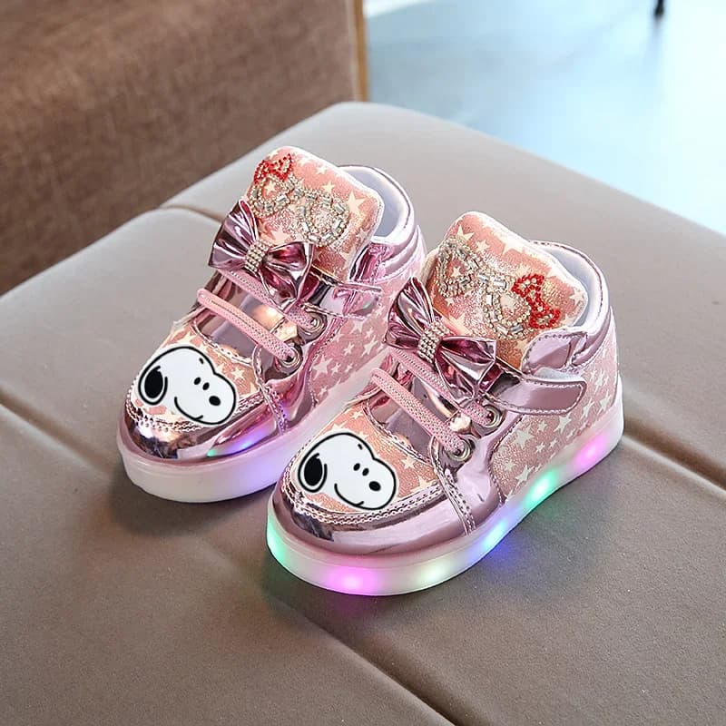 Snoopy Casual Spring and Autumn LED Shoes New Breathable Flash Lights Casual Shoes for Kids and Girls Sneakers