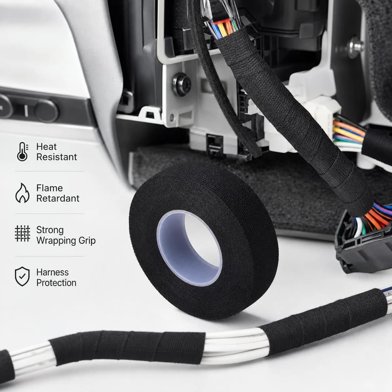 Fifteen Meter Flexible Cloth Tape for Insulation Heat Protection and Moisture Resistance in Vehicle Wiring