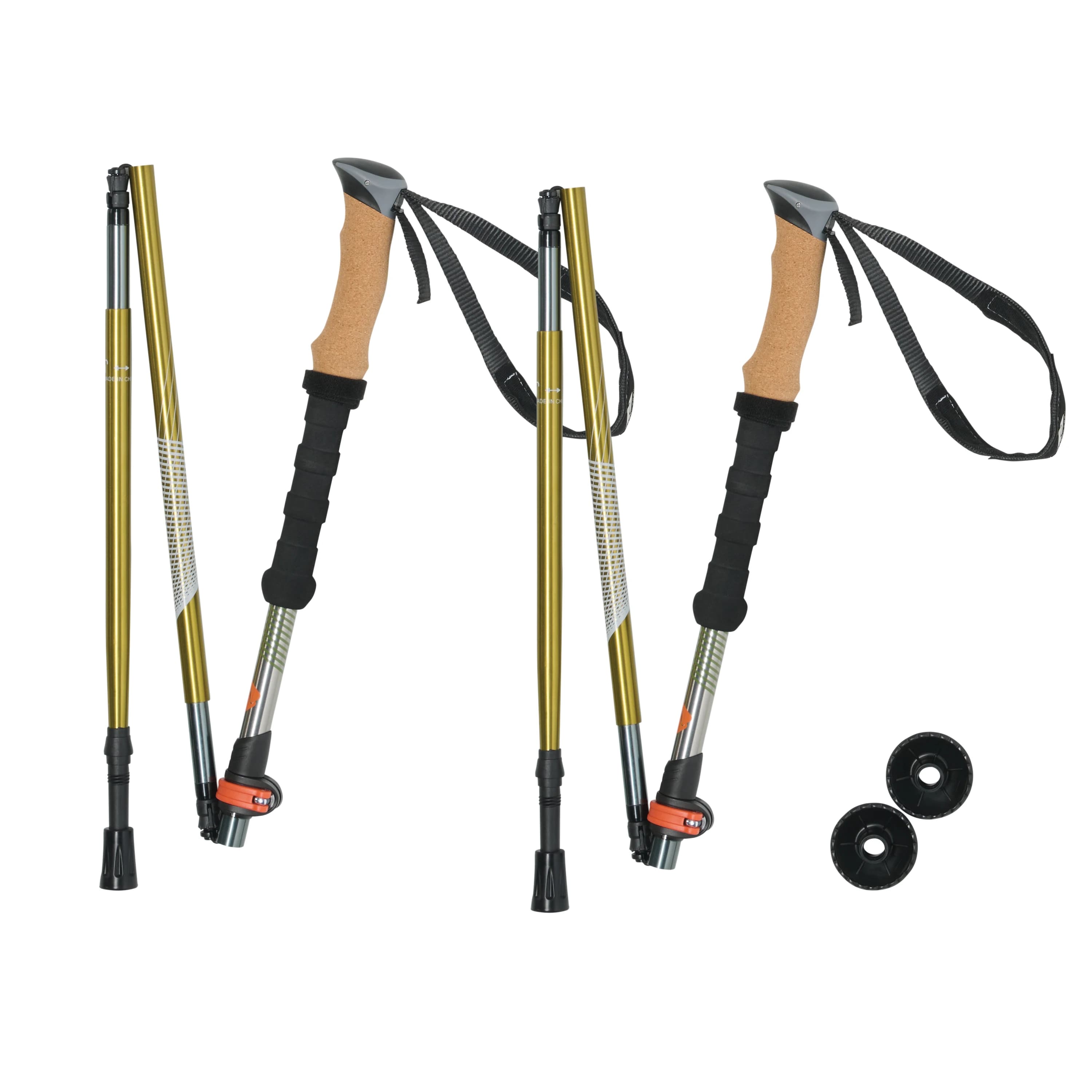 Folding quick lock trekking poles with cork grip set of two