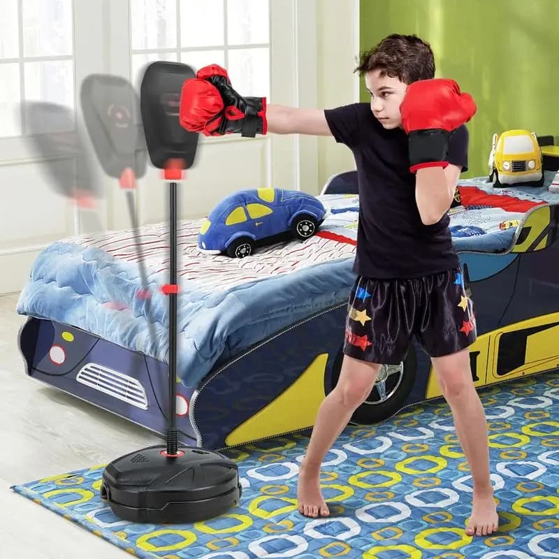 Set da boxe senza gonfiaggio con sacco da boxe e guantoni da boxe, design a rimbalzo rapido per bambini dai 5 anni in su
