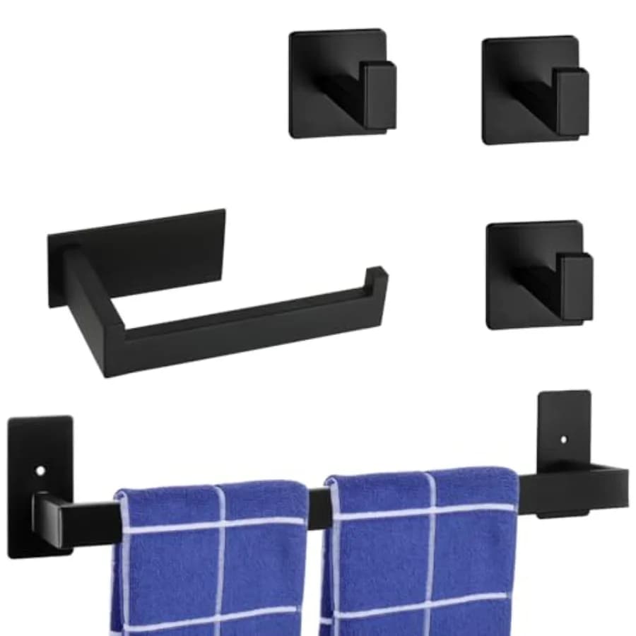 5 Pieces Self Adhesive Bathroom Hardware Set-SUS304 Stal Steel-Towel Rack Set clude ″Towel Bar+Toilet Paper Holder+3 Towel/Robe