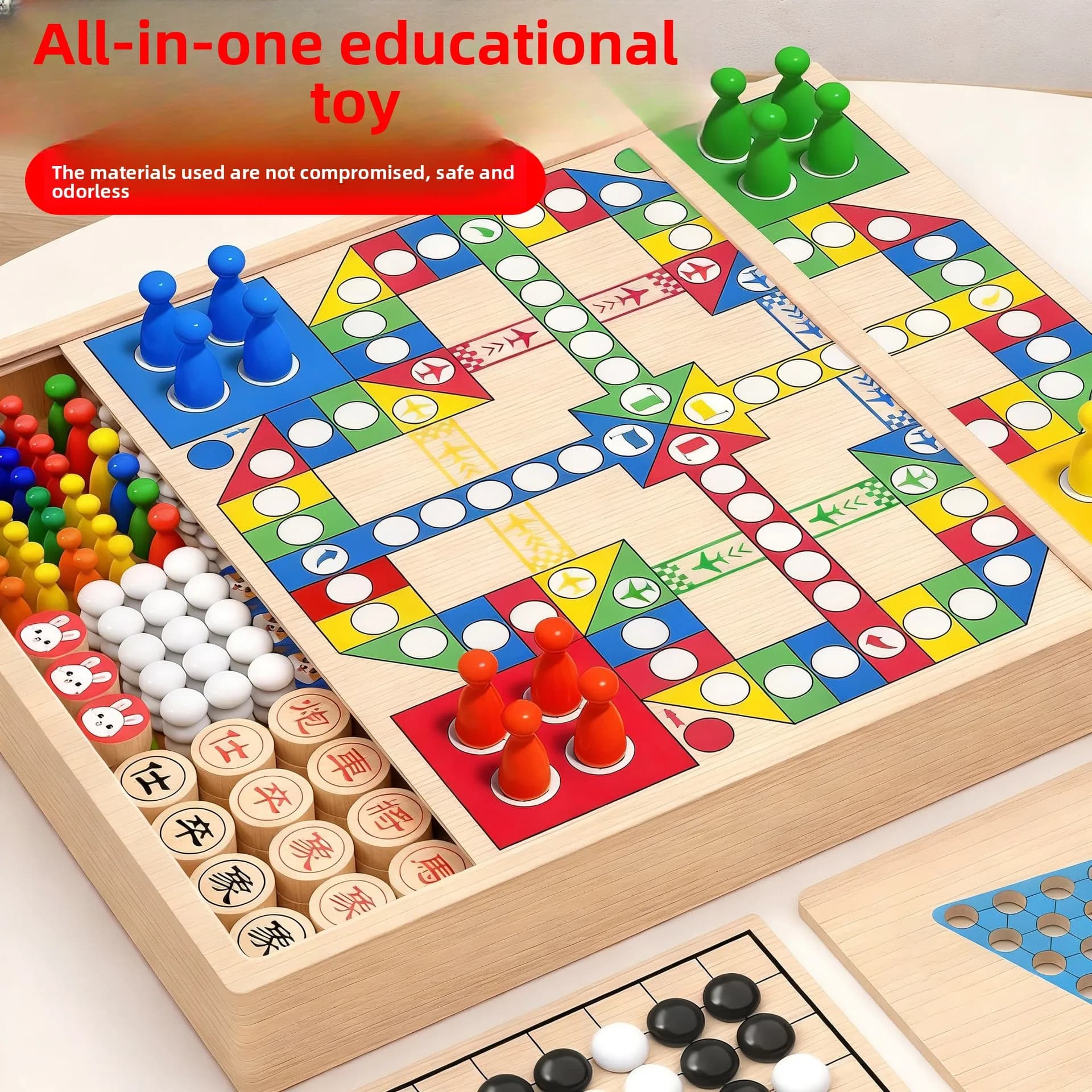 Set di giochi da tavolo multi-in-1 transfrontalieri | Scacchi di volo Gomoku Dama cinese | Educazione sicura per i bambini degli studenti della scuola primaria