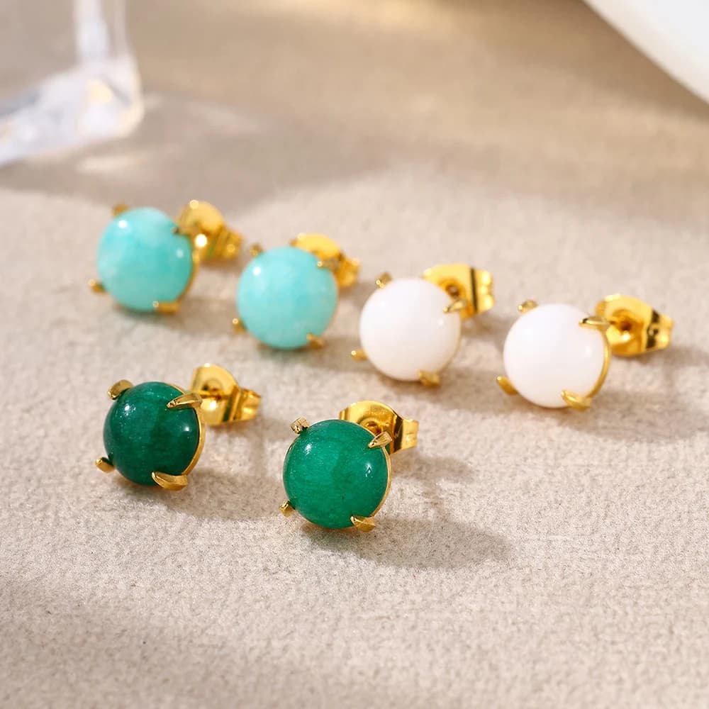 Kissmoon Earrings in Natural Turquoise, White Jade and Green for Women, Fashion Jewelry for Daily Use and Gifts
