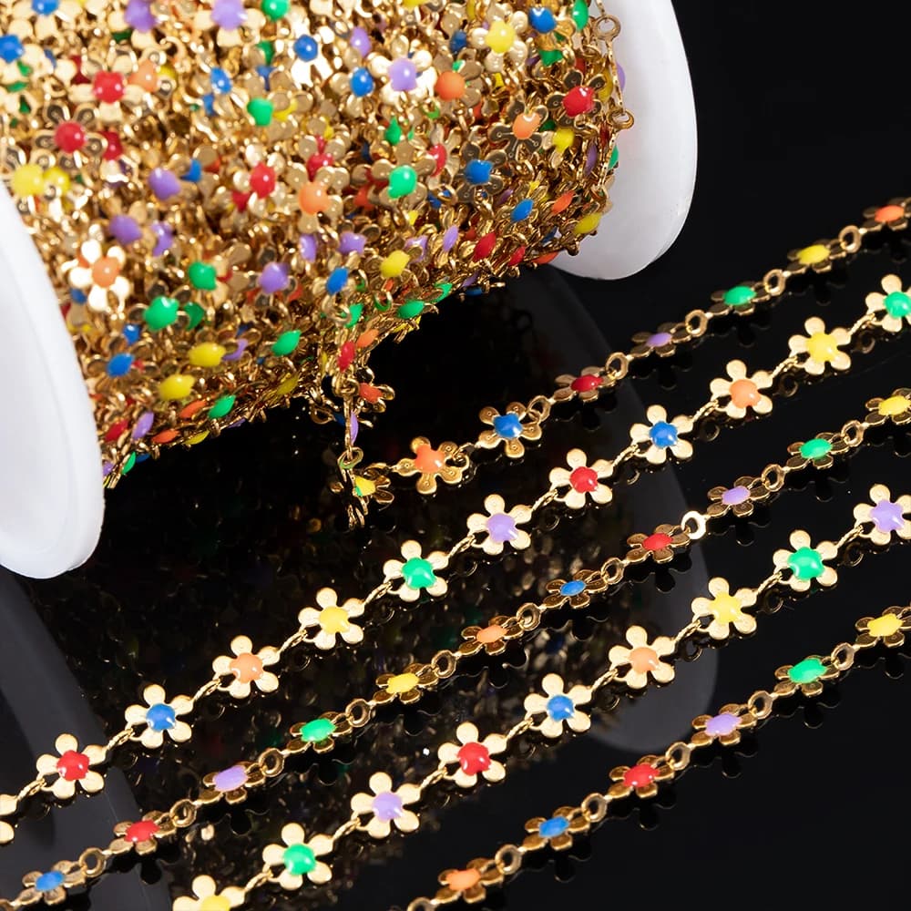 1 meter stainless steel enameled flower chain colorful small daisy jewelry chain for diy summer ladies necklace bracelet making