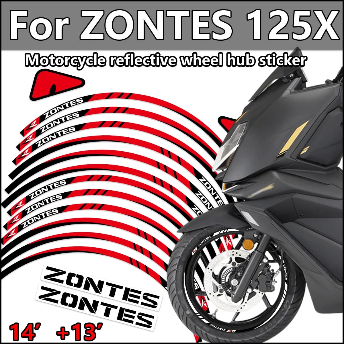 Adesivo Riflettente per Cerchione Moto ZONTES 125X, Vinile Impermeabile Antigraffio, Accessori per Modifica Scooter
