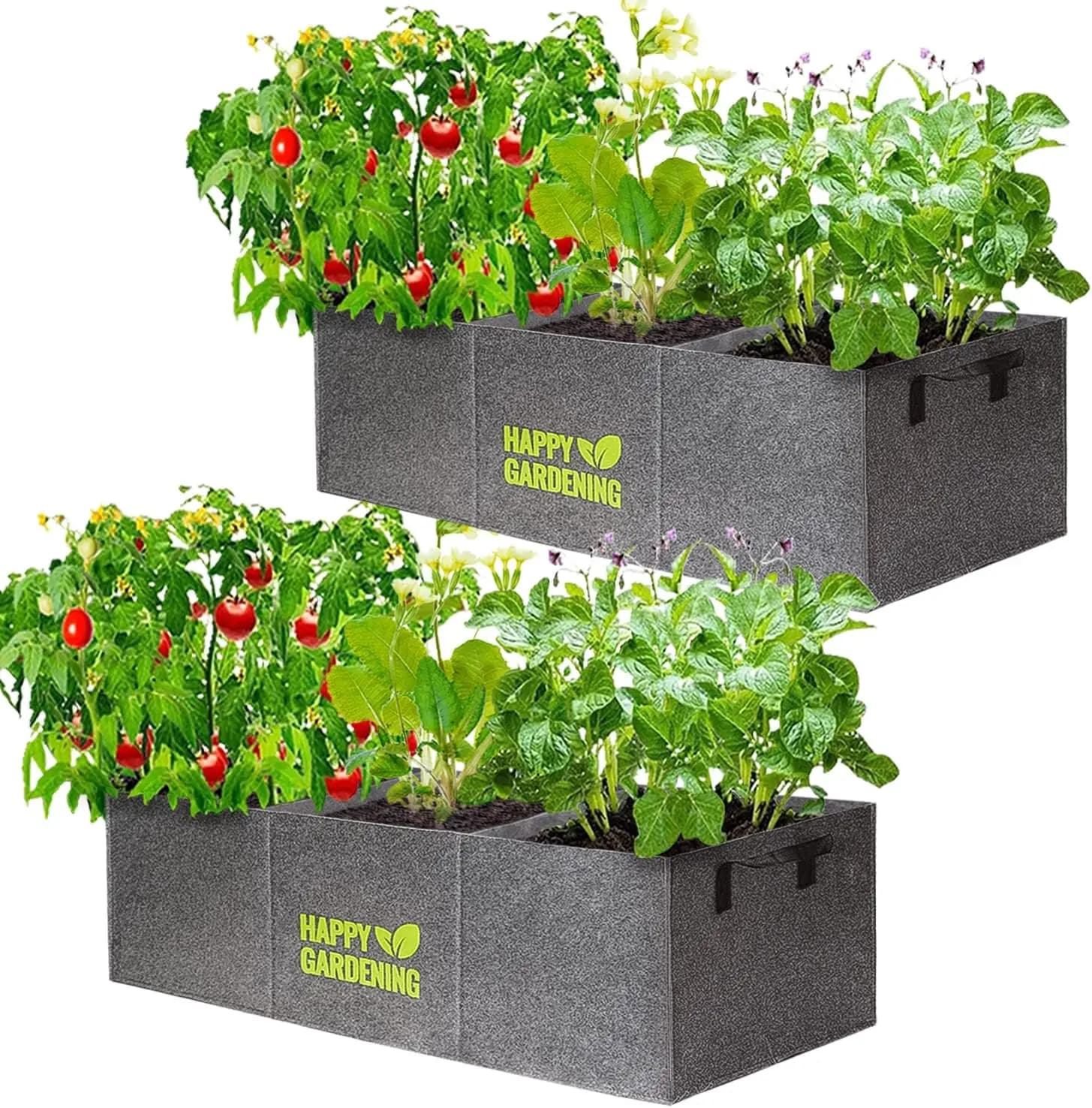 Pack of 2 bags in fabric with handles for vegetables and aromatic herbs, pots for indoor and outdoor plants, 3 square feet. ft.