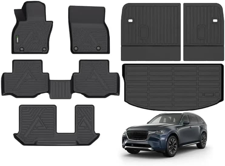 Tappetini per auto impermeabili in TPE su misura per Mazda CX-90 2024-2026, rivestimento per pavimento e sedile per tutte le stagioni con nastro in velcro