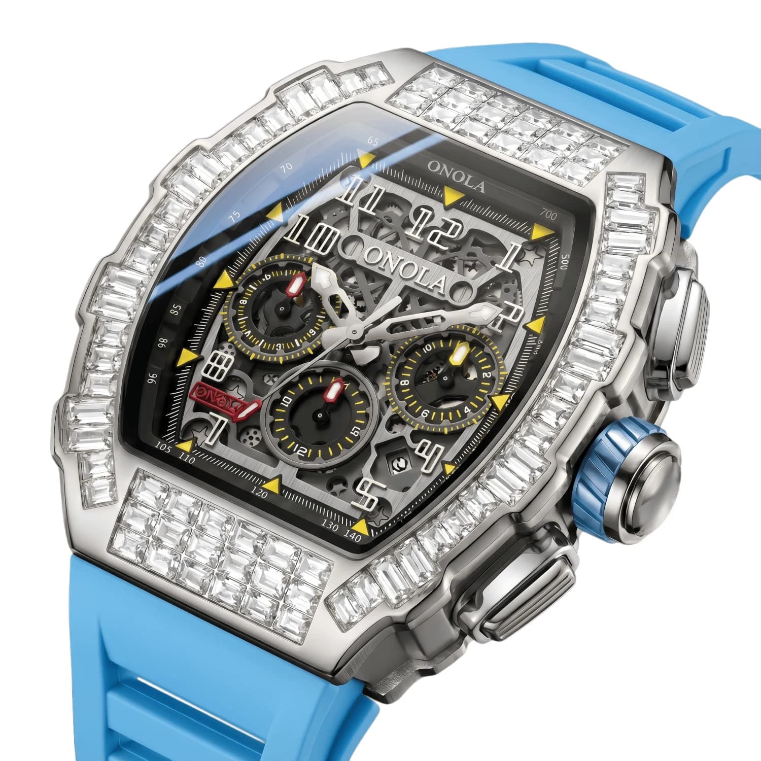 Hot Selling Fashion Fully Automatic Mechanical Watches Men ONOLA Unique Design with Diamond Inlaid Waterproof Tape Men's Watch