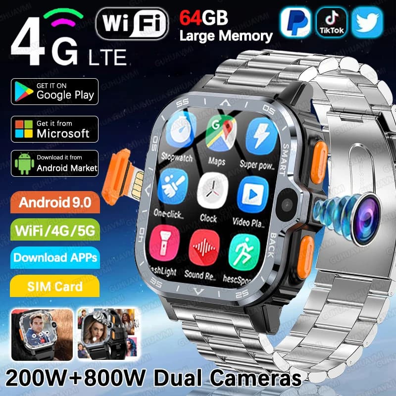 2025 New GPS 4G 5G Smart Watch Double Camera 64GB Memory WiFi Phone Waterproof NFC SIM Card Smart Watches for IOS Android