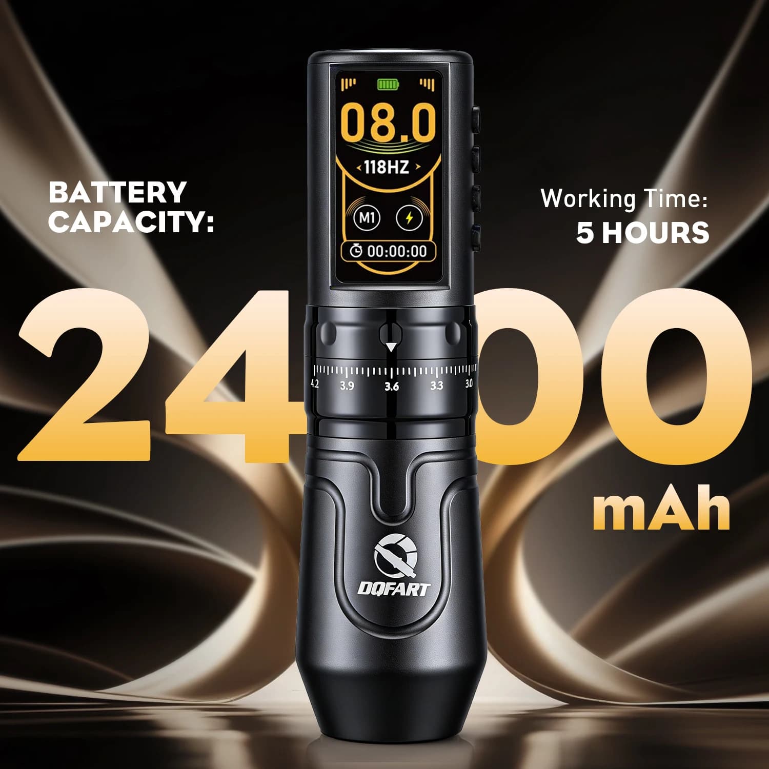 DQFART Macchinetta per Tatuaggi Wireless con Corsa Regolabile 2.4-4.2 mm, Velocità a Vuoto 8V/8000rpm, Batteria 2400 mAh, Schermo a Colori, Penna per Tatuaggi