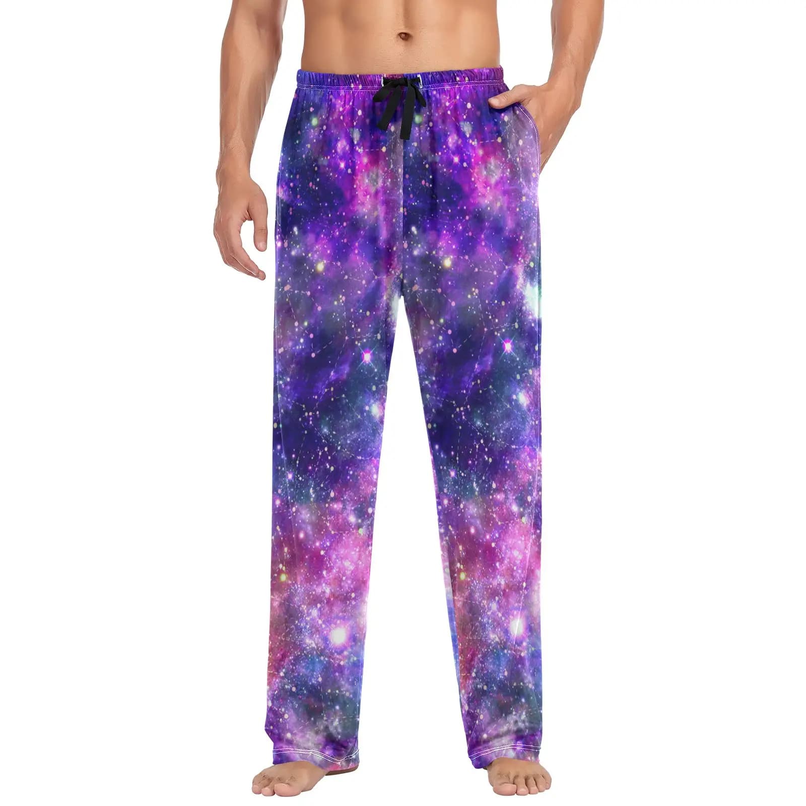 Loose Men's Pajama Pants Man Cosmic Star Print Home Sleepwear Spring Autumn Trousers For Men Pijama Elastic Long Pants pyjama