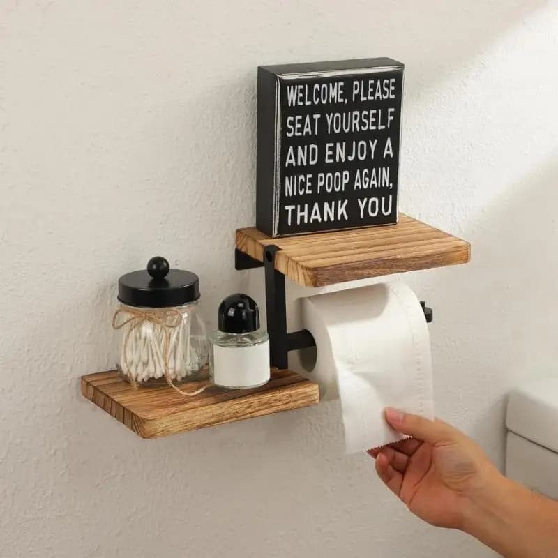 Portarotolo per carta igienica da bagno in legno arrugginito Portarotolo per carta igienica a parete per bagno con contenitore