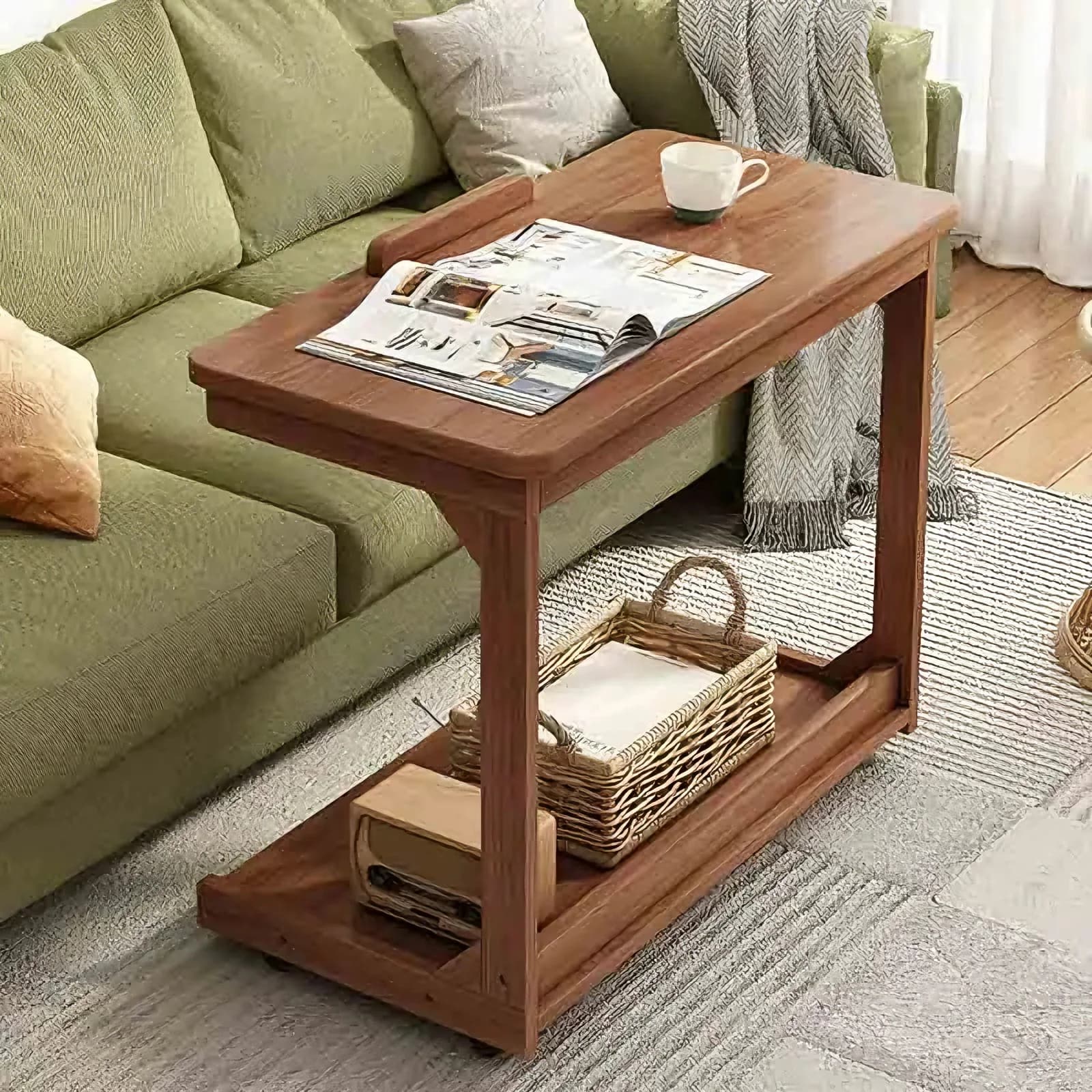 Tavolino in legno massello regolabile in altezza, divano, comodino, scrivania per laptop, per soggiorno, camera da letto, studio, scrittura, scaffale per libri