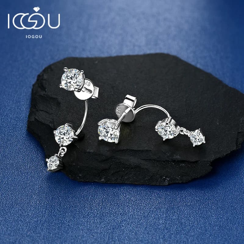 IOGOU 5mm & 4.5mm & 3mm Full D Moissanite Ear Jacket Orecchini per le donne Orecchini in argento Borchie 925 Reale gioielleria raffinata Regalo di fidanzamento